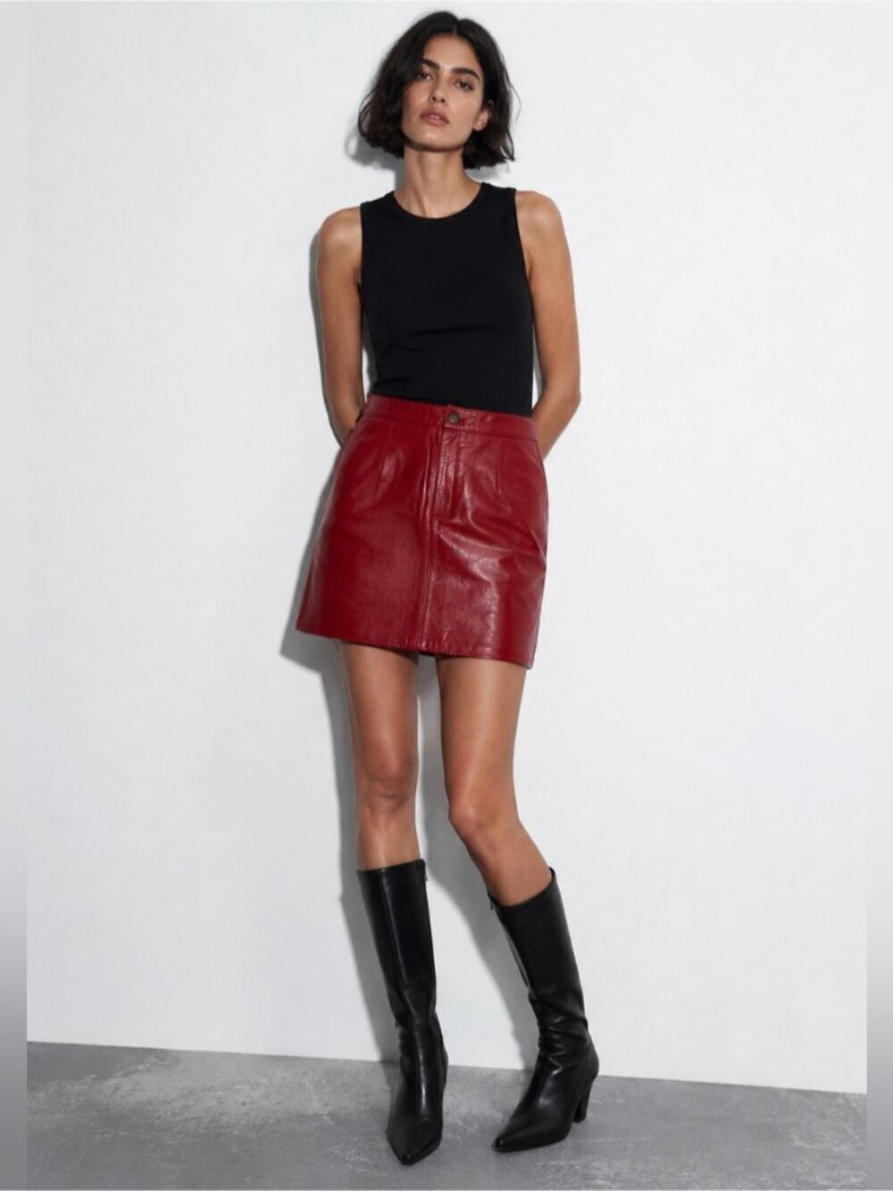Vintage OPERA Red Genuine Leather Mini Skirt Women’s Size 11/12 Made in Canada